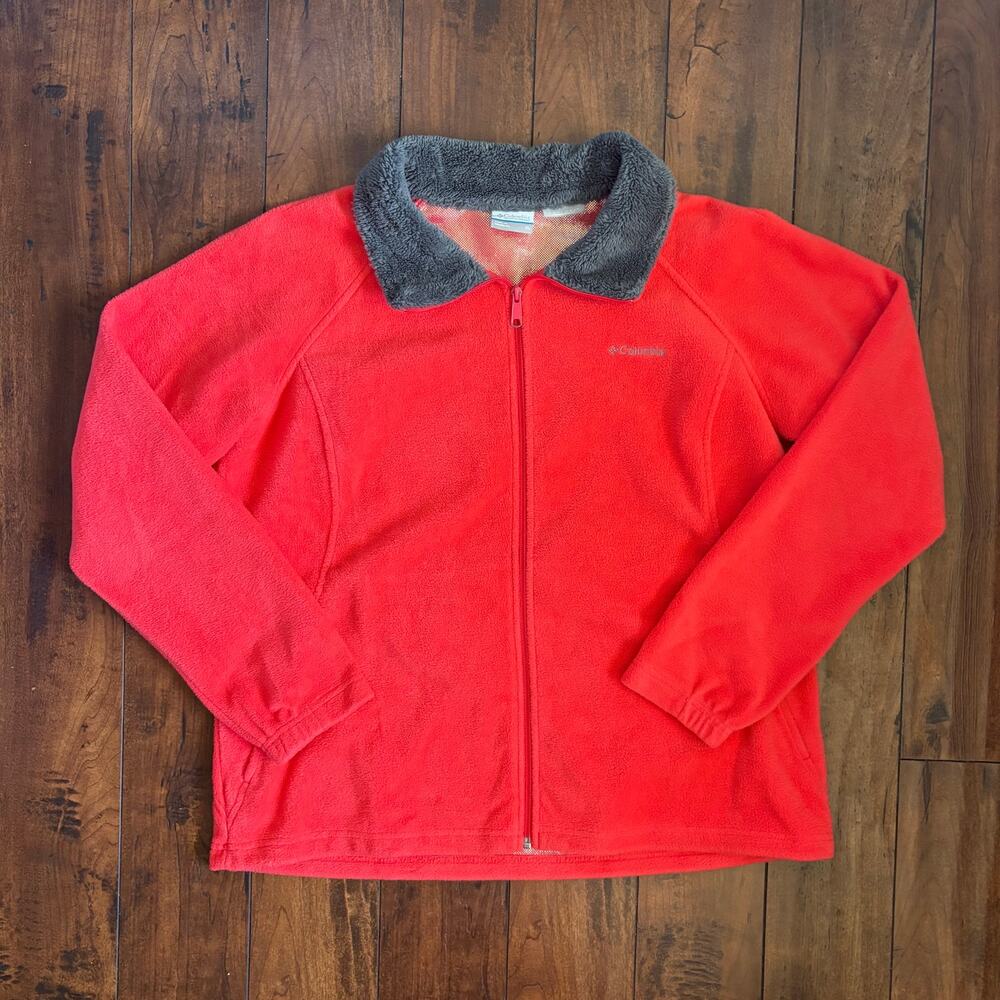 Columbia OmniHeat Fleece Jacket Womens XL Salmon Full Zip Outdoors Lightweight